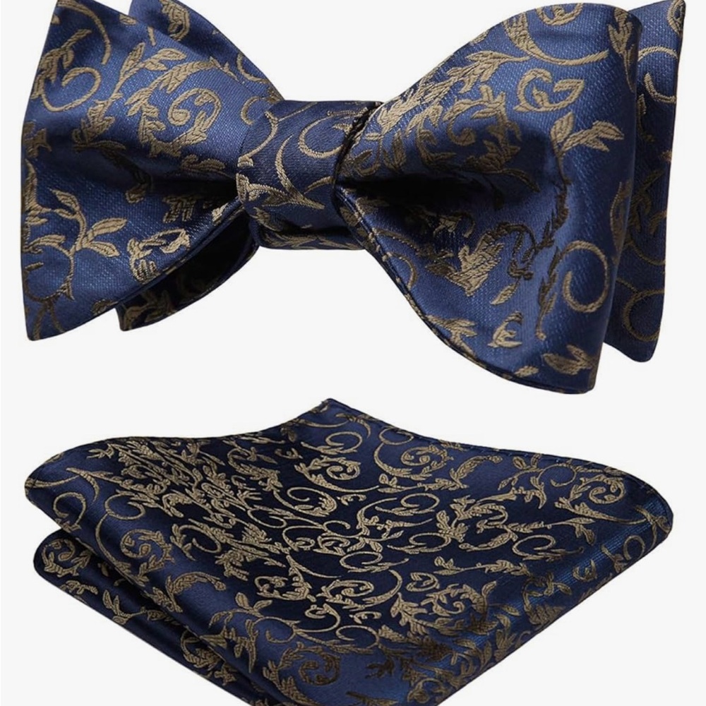 HISDERN Mens Self Tie Bow Tie Handkerchief Jacquard bow tie Pocket Square Set